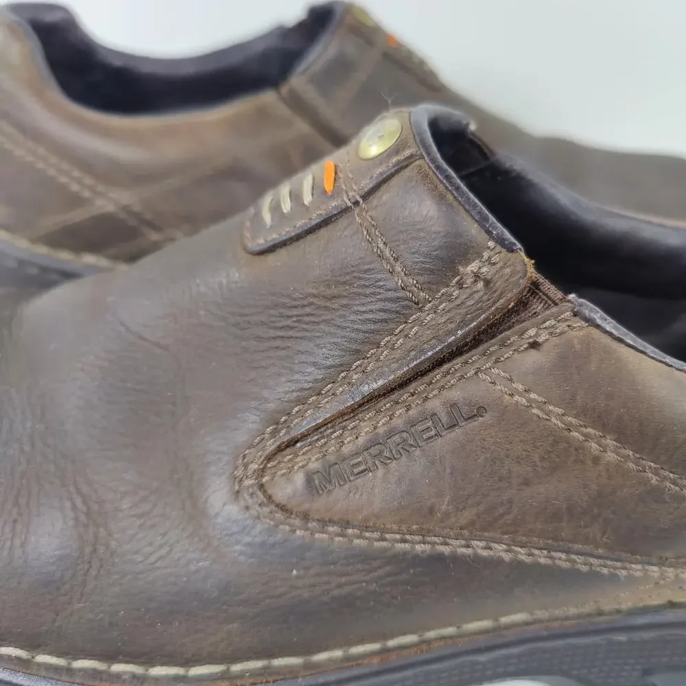 Merrell World Legend Moc Dark Earth Leather Slip On Shoes Men's US 10.5